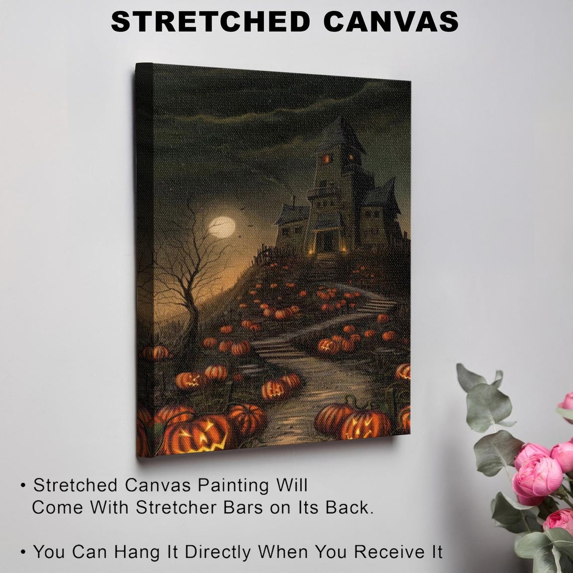 Haunted House on a Hill with Jack O Lanterns at Night Poster - Image 3