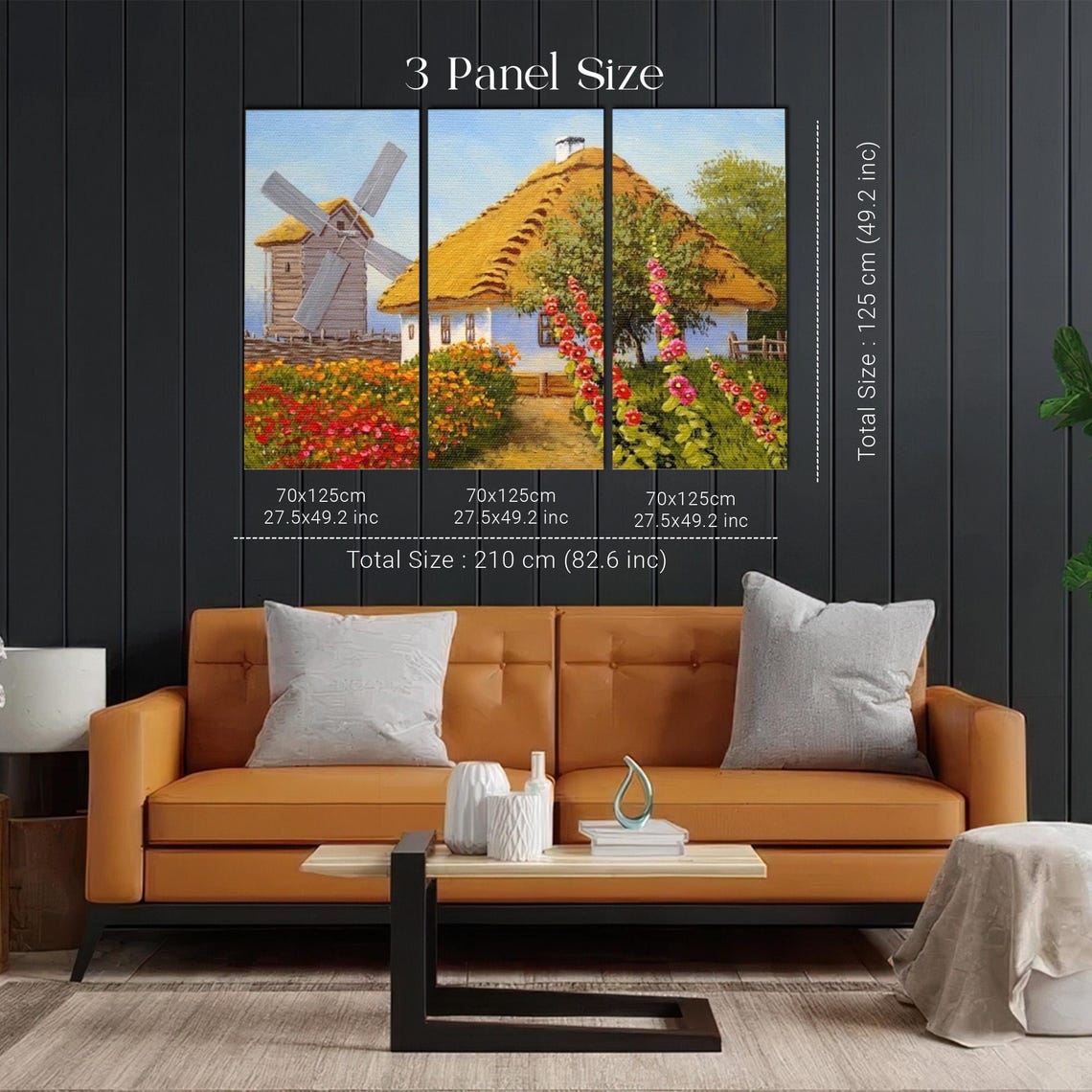 Thatched Cottage Old Windmill Hollyhock Garden Country Poster - Image 2