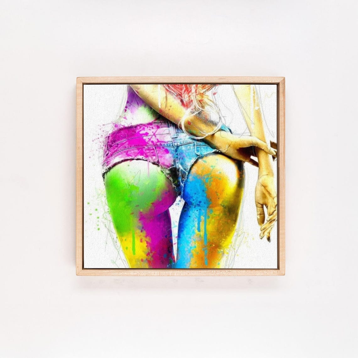 Colorful Watercolor Splash Woman In Denim Shorts Pop Art Poster - Image 4