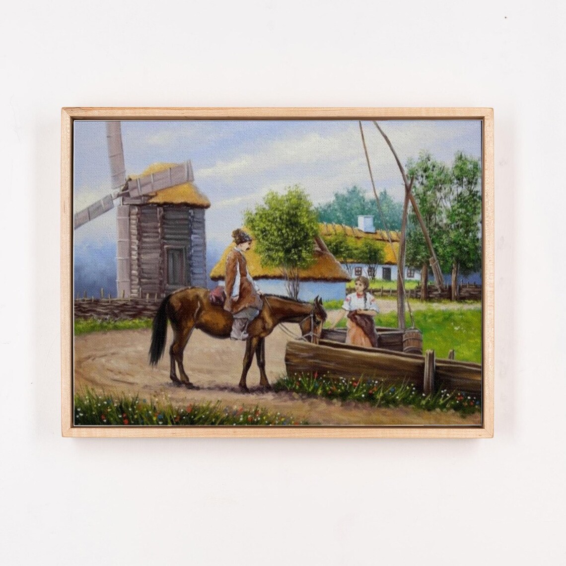 Boy on Horse by Windmill in Ukrainian Village Painting Poster - Image 4