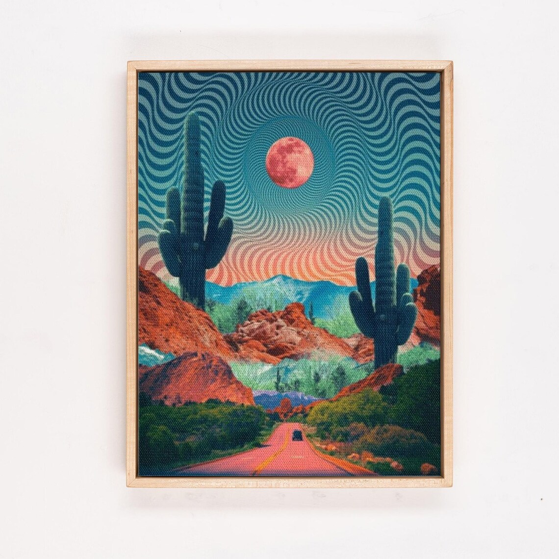 Southwest Desert Road With Giant Saguaro Cacti At Sunset Poster - Image 4