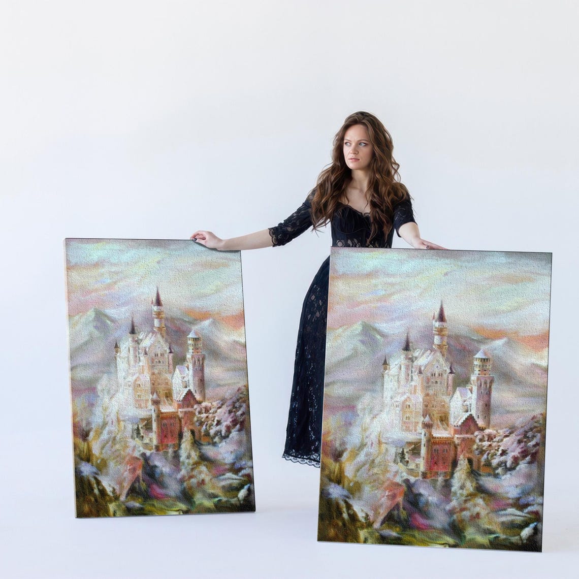 Fairytale Castle Rising Between Mountains Pastel Fantasy Poster - Image 5