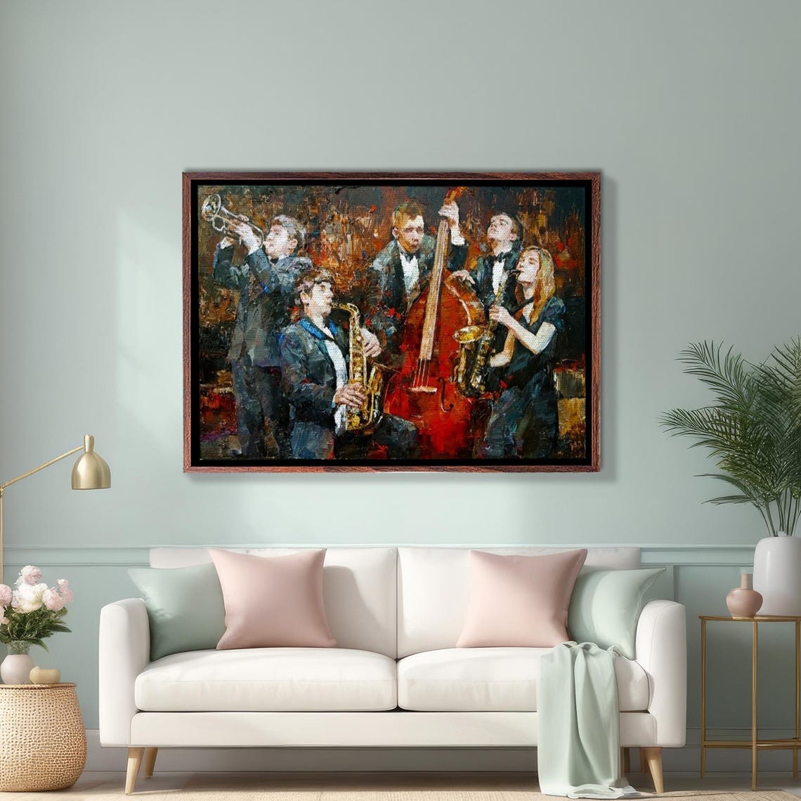 Jazz Band Performing with Saxophone and Trumpet Painting Poster