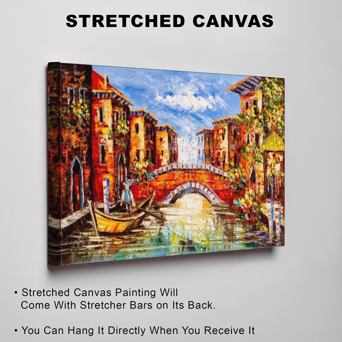 Venice Canal With Gondola And Bridge Oil Painting Scene Poster - Image 3