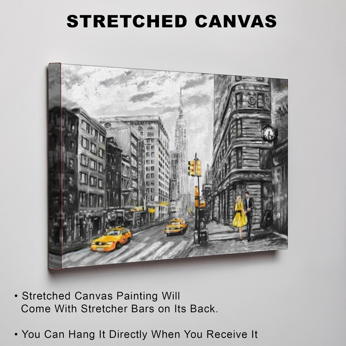 New York Street in Black and White with Yellow Taxi Cabs Poster - Image 3