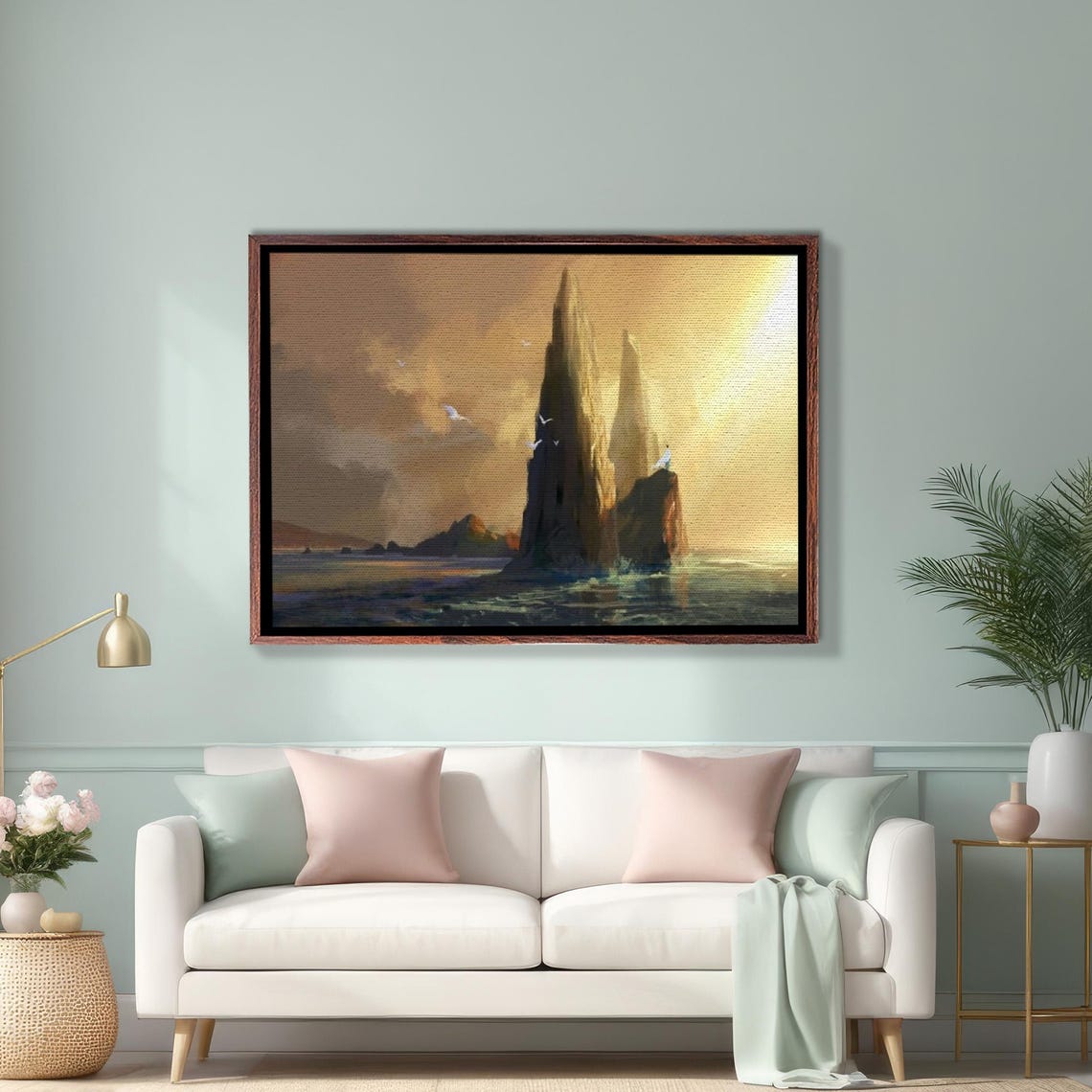 Golden Sunset Ocean Sea Stacks Rocks Dramatic Seascape Poster