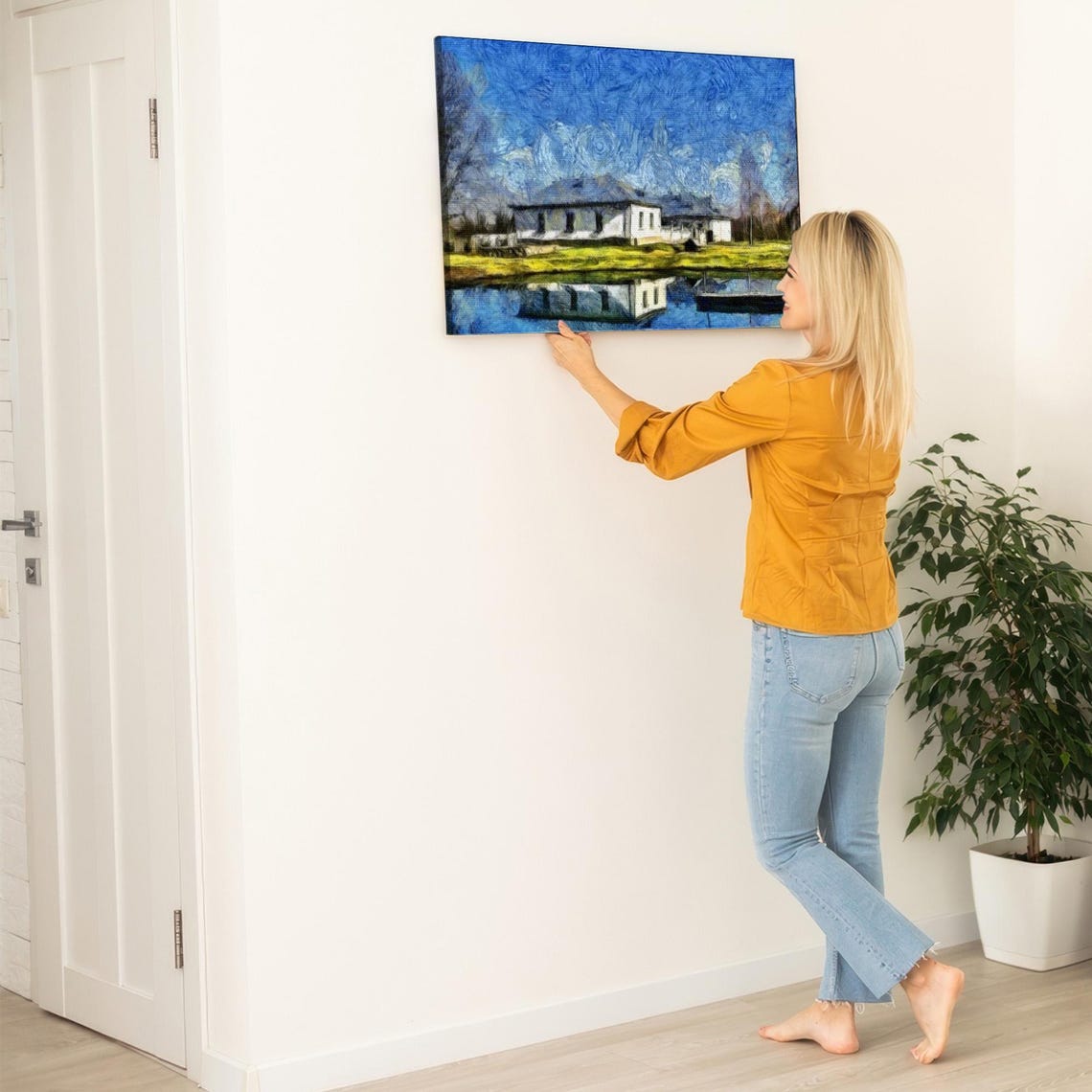 White House By The Lake With Rowboat Impressionist Art Poster - Image 5