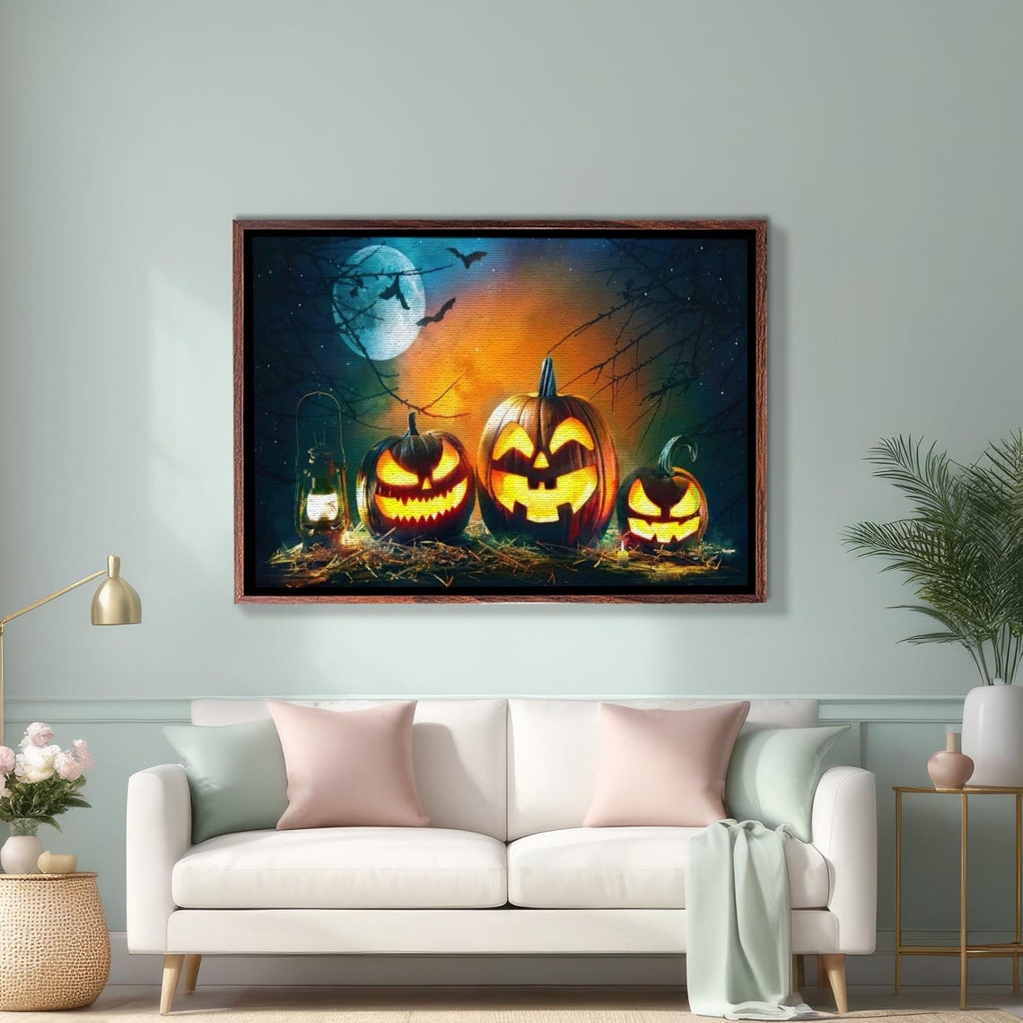 Glowing Jack-O-Lanterns Under Full Moon Halloween Night Poster
