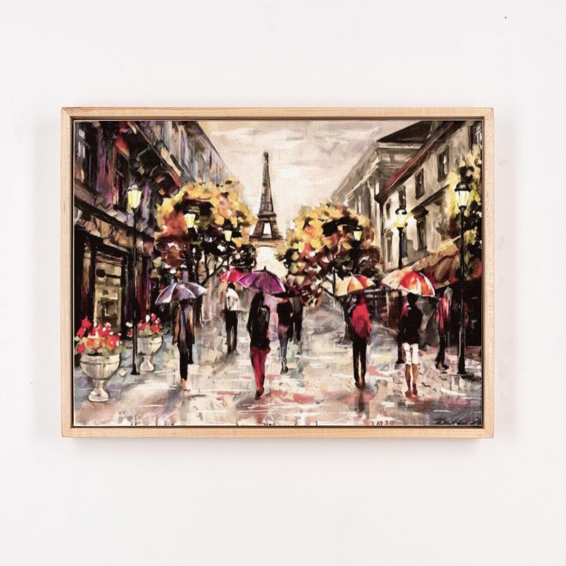 Eiffel Tower Paris Street With Umbrellas on Rainy Day Poster - Image 4