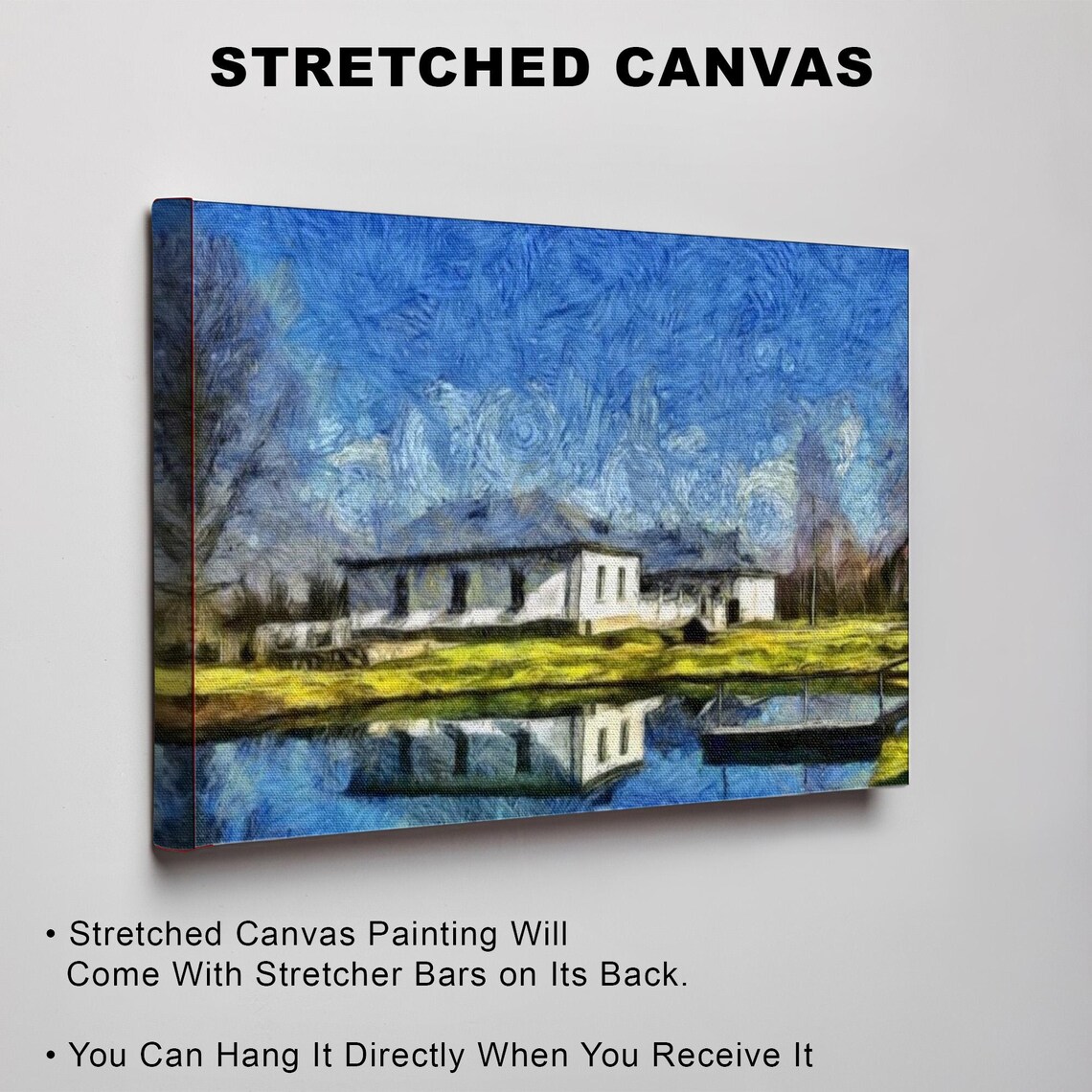 White House By The Lake With Rowboat Impressionist Art Poster - Image 3