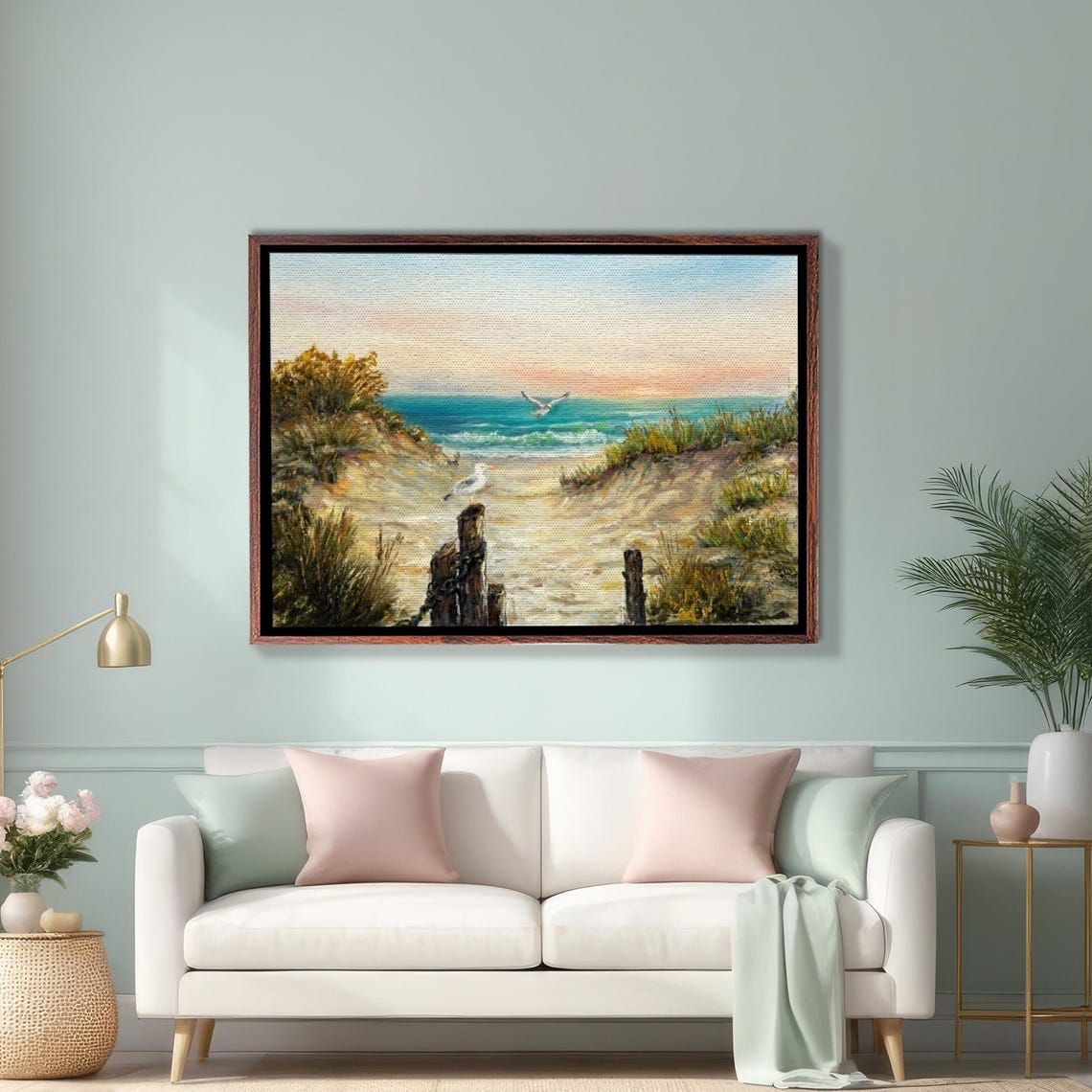 Sandy Beach Path Through Dunes Leading To Ocean At Sunset Poster
