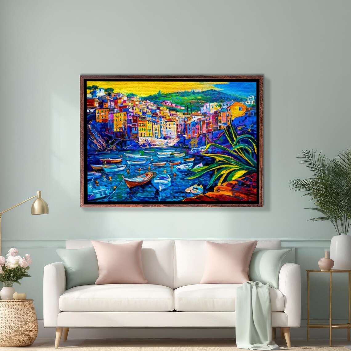 Colorful Boats Crowded At Harbor Shore Fauvist Painting Poster