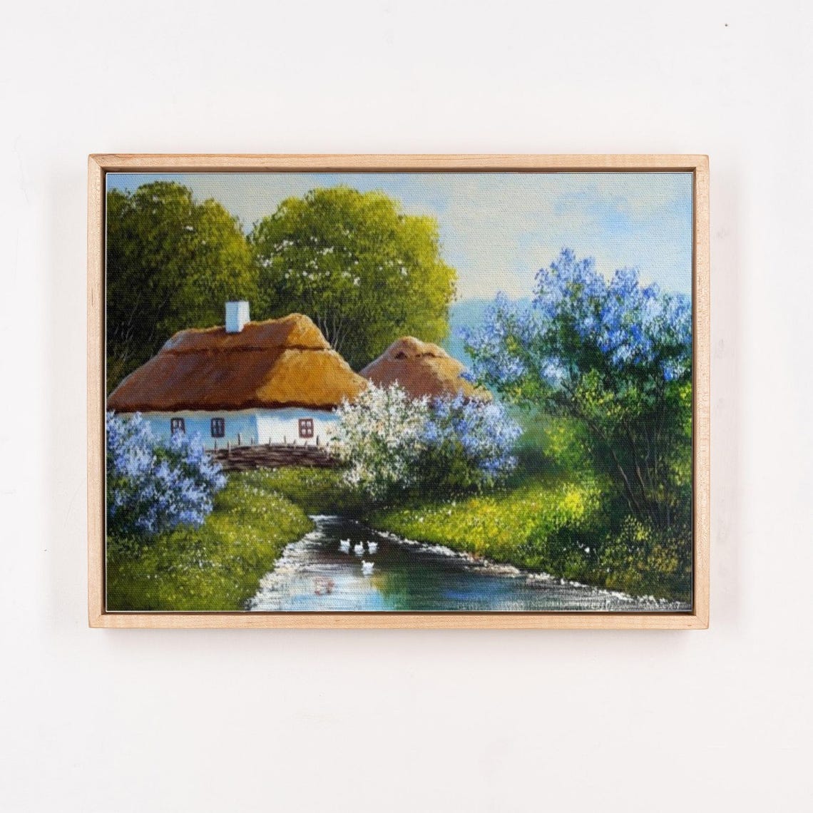 Thatched Cottage by the River With Ducks Spring Blossom Poster - Image 4