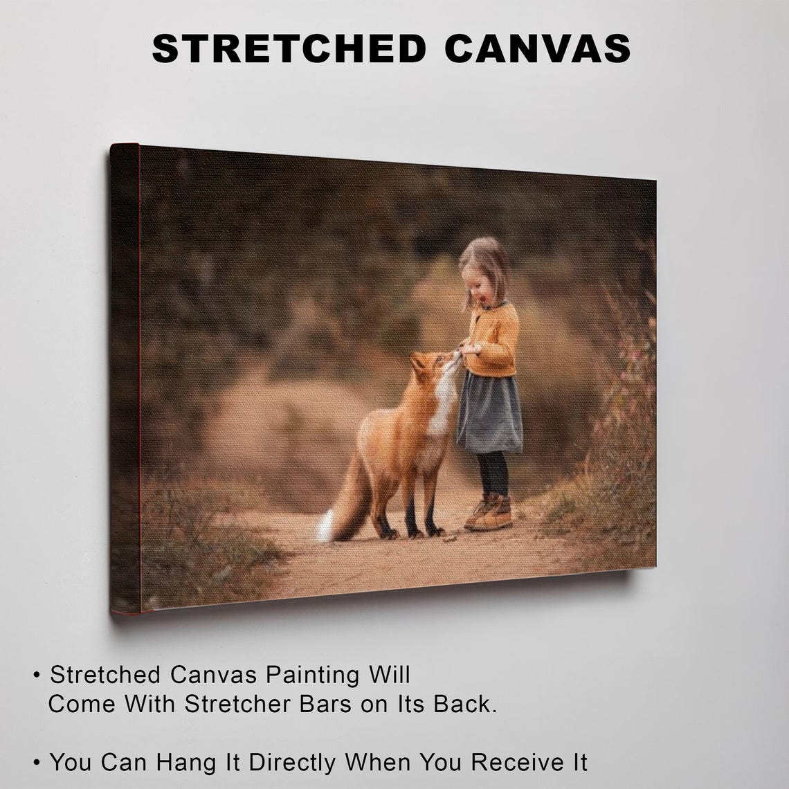 Little Girl Feeding a Red Fox on Forest Path Photo Art Poster - Image 3