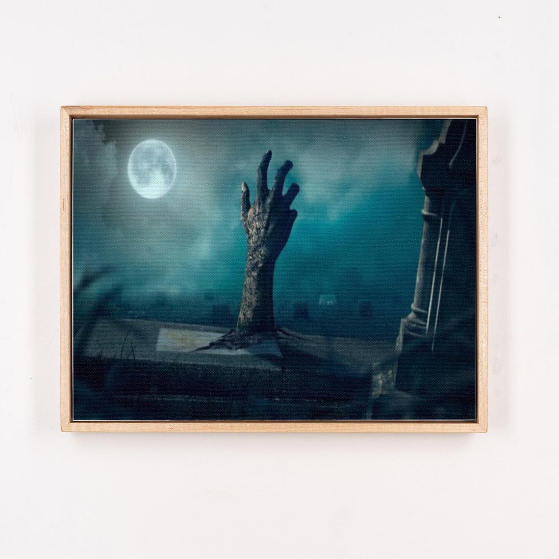Zombie Hand Rising From Grave Under Full Moon Halloween Poster - Image 4