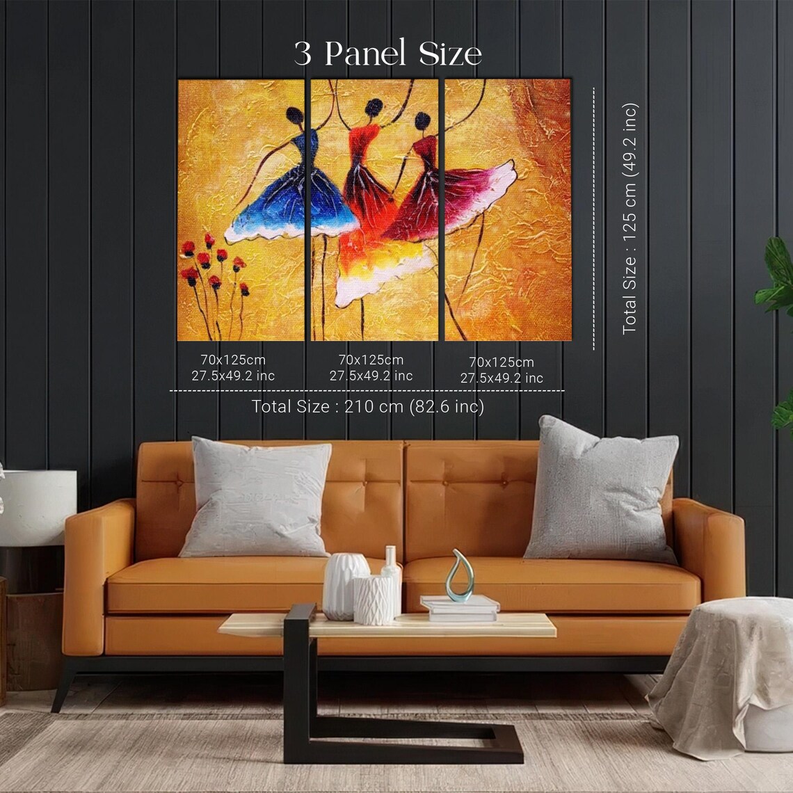 Three Flamenco Dancers Swirling Gowns Gold Background Poster - Image 2