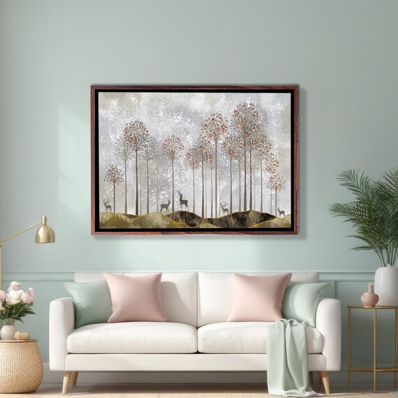 Deer Silhouettes In Winter Forest Painting Nature Landscape Poster