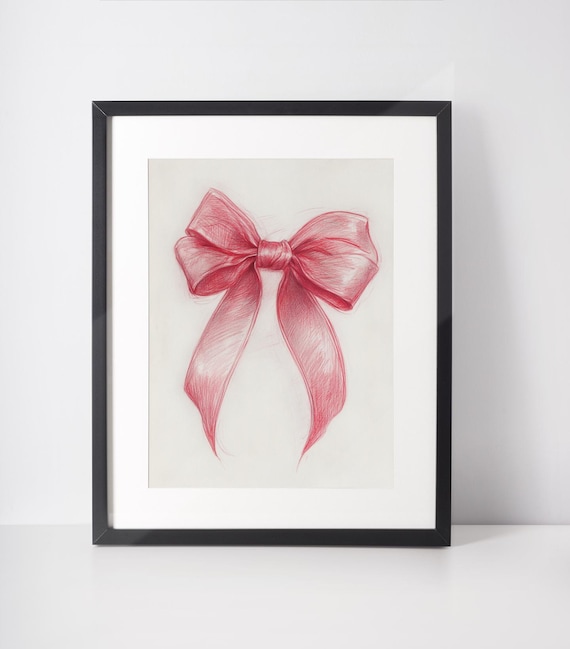 Pink Ribbon Bow Print Balletcore Wall Art Cute Nursery Wall Art Trendy Pink Art Print Girly Wall Decor