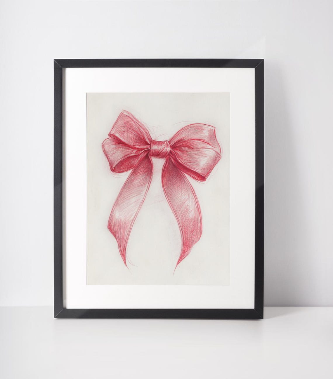 Red Pencil Sketched Ribbon Bow Minimal Preppy Girls Decor Poster