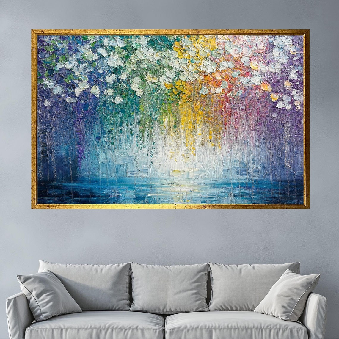 Rainbow Dripping Paint Abstract Textured Colorful Modern Wall Poster