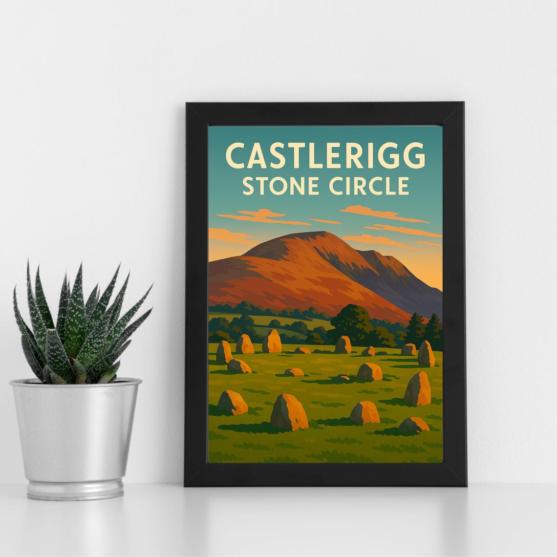 Castlerigg Stone Circle Sunset Mountain View Vintage Travel Poster