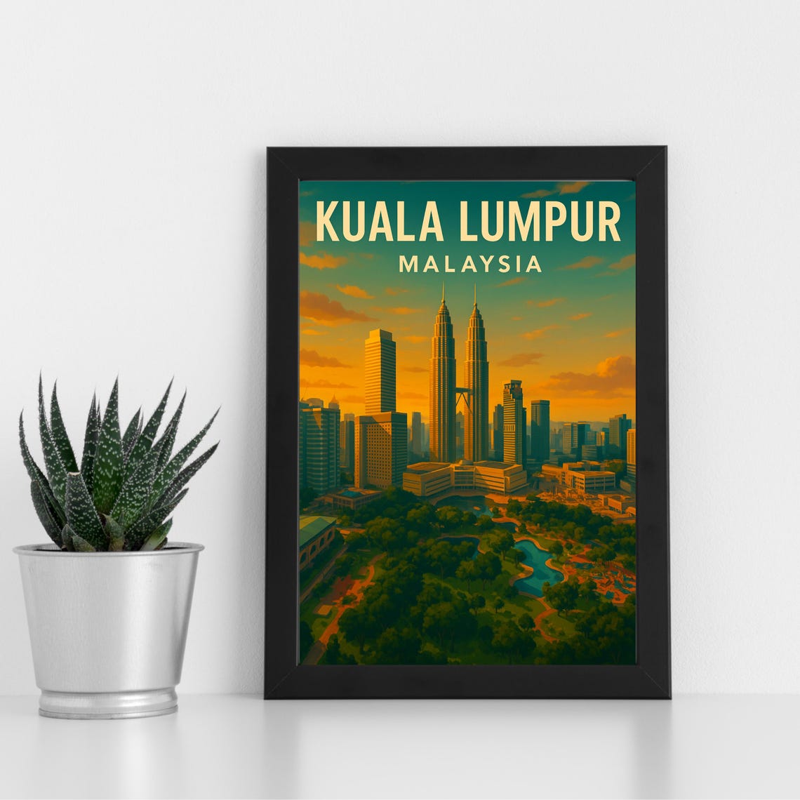 Kuala Lumpur Petronas Towers Sunset Skyline Malaysia Art Poster