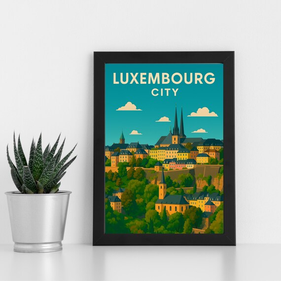 Luxembourg City Old Town Skyline Vintage Retro Travel Poster