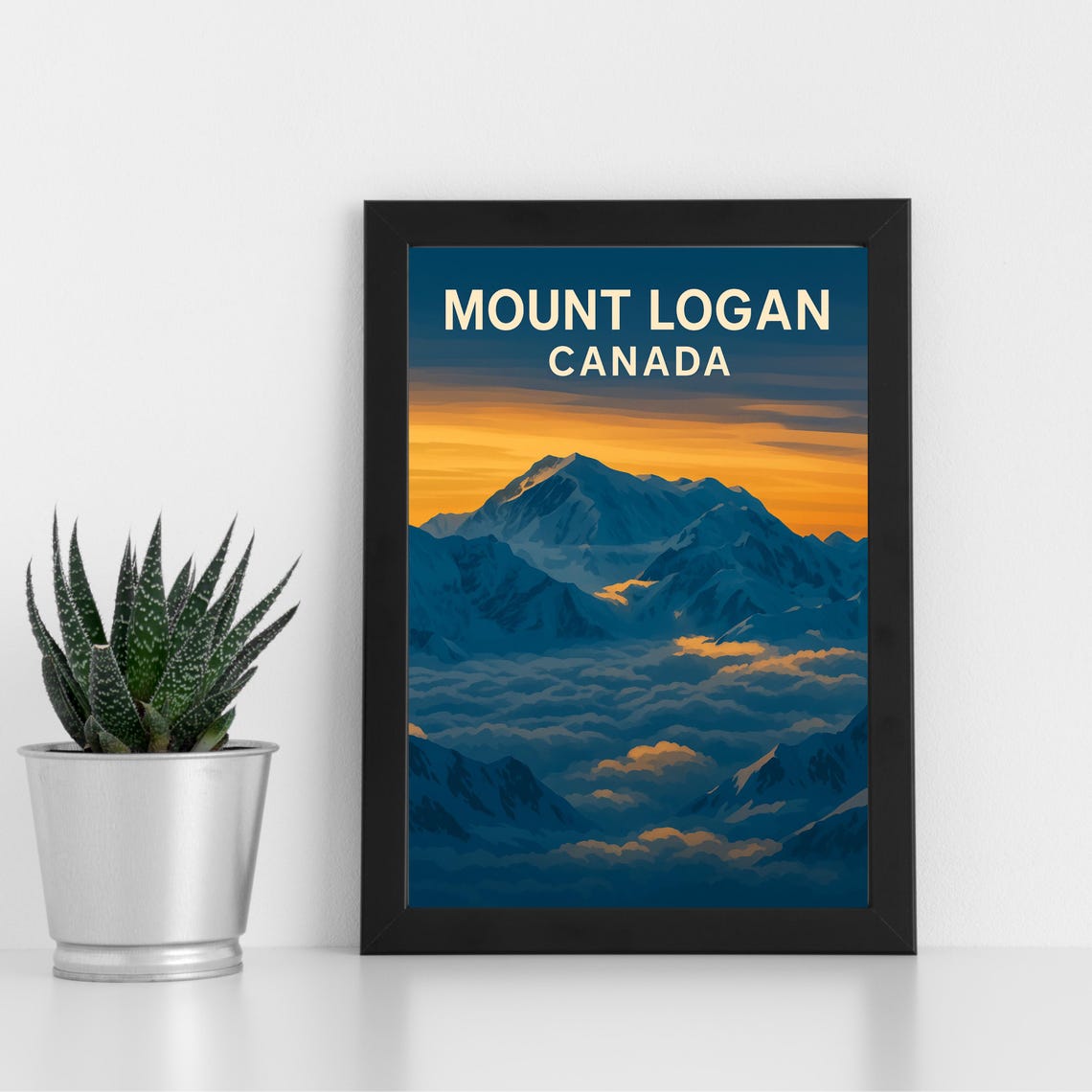 Mount Logan Canada Alpine Sunset Mountain Peak Vintage Travel Poster