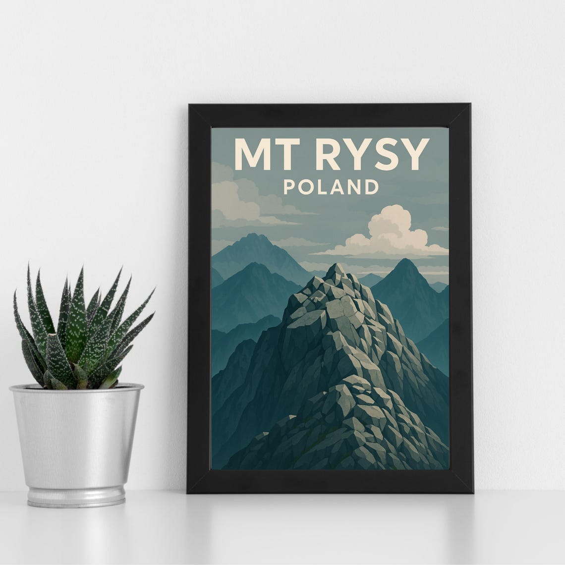 Mount Rysy Poland Towering Summit Retro Alpine Artwork Poster