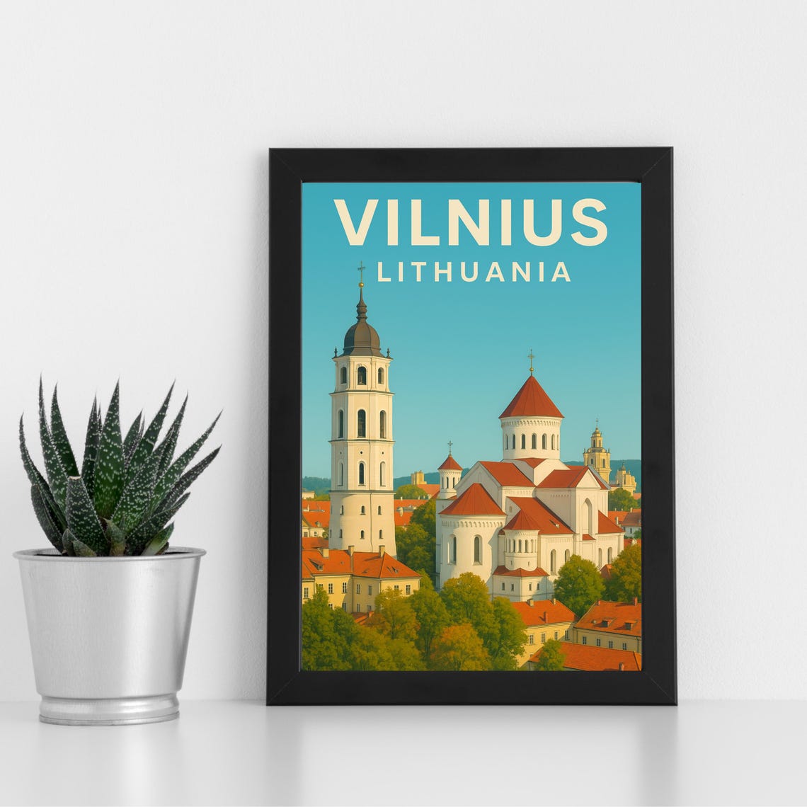 Vilnius Lithuania Cathedral Bell Tower Vintage Travel Poster