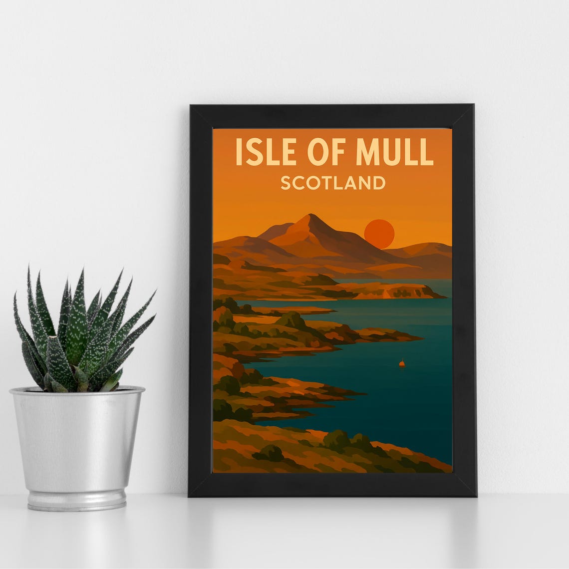 Isle Of Mull Scotland Golden Sunset Harbor Vintage Travel Poster