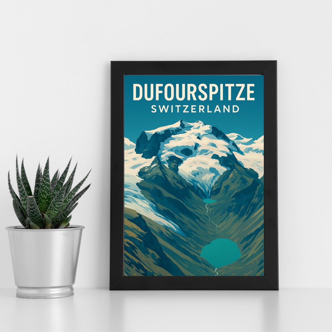 Dufourspitze Switzerland Snowy Massif Vintage Travel Art Poster