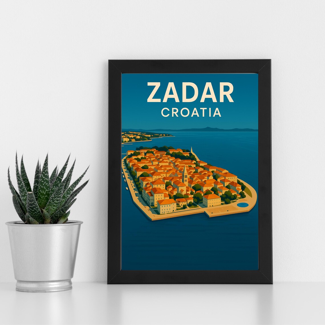 Coastal Zadar Croatia Old Town Island Aerial Vintage Travel Poster