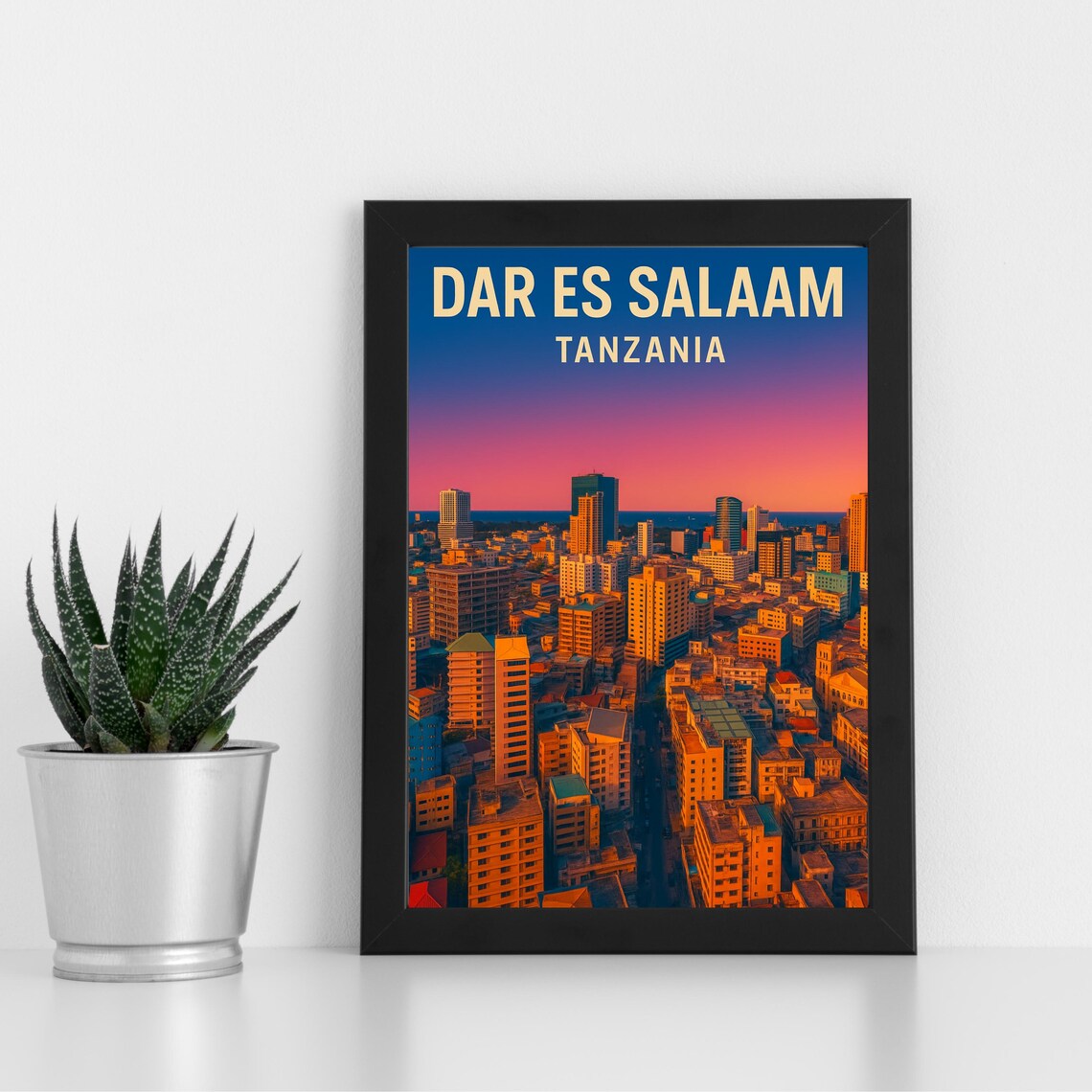 Dar es Salaam Tanzania City Skyline Magenta Sunset Art Poster