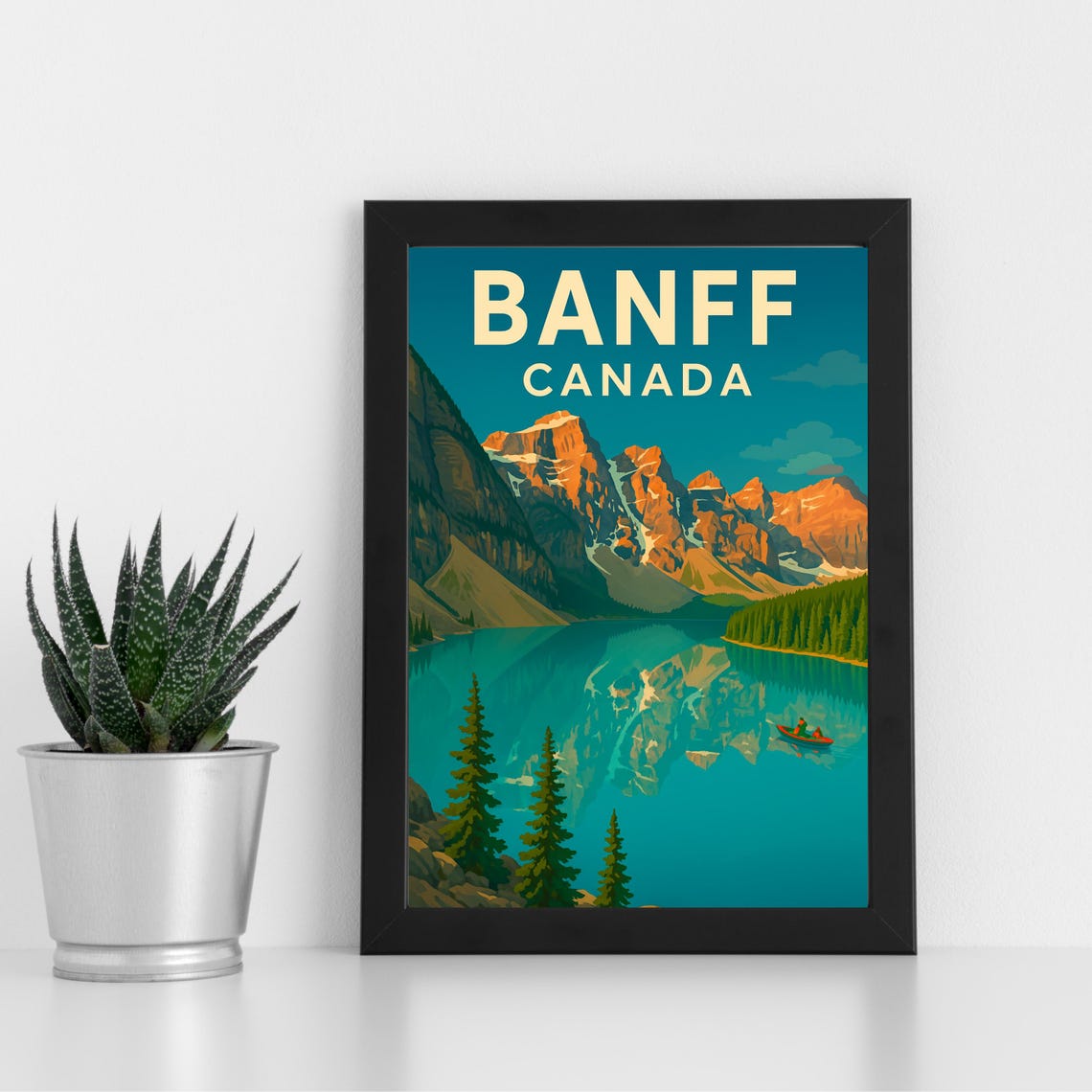 Banff Canada Alpine Lake Mountain Reflection Vintage Travel Poster