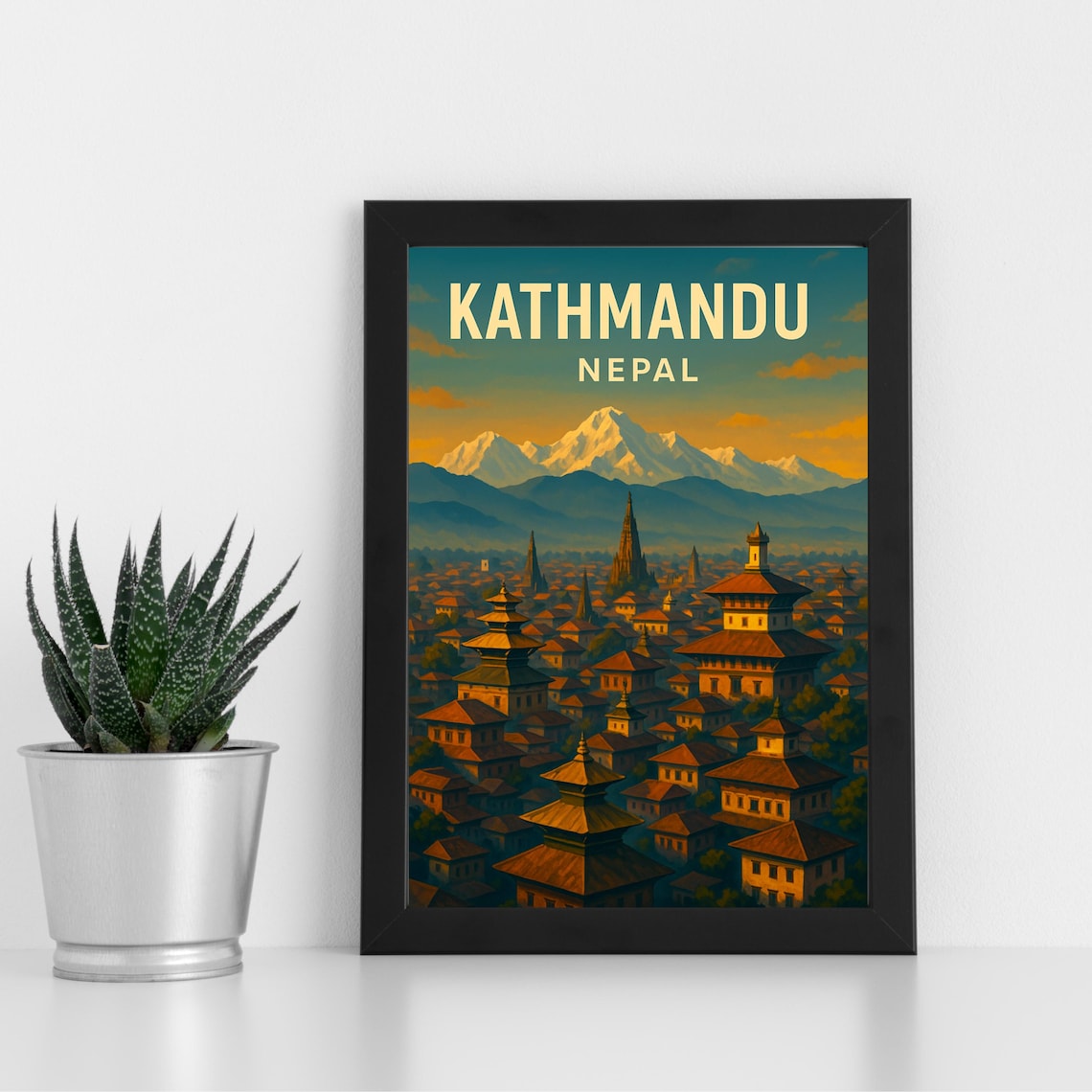 Kathmandu Nepal Golden Temple Rooftops Himalaya Sunset Art Poster