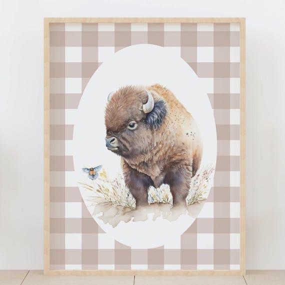 Bison Nursery Wall Art Buffalo Safari Animal Baby Room Decor Rustic Wildlife Kids Neutral Print
