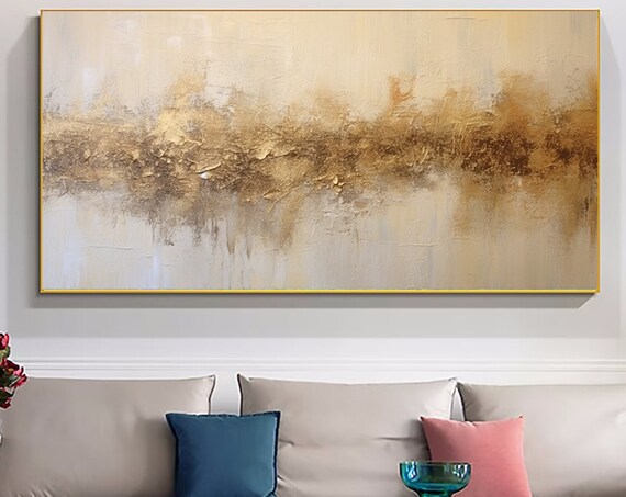 Beige Gold Abstract Painting, Modern Wall Art Print