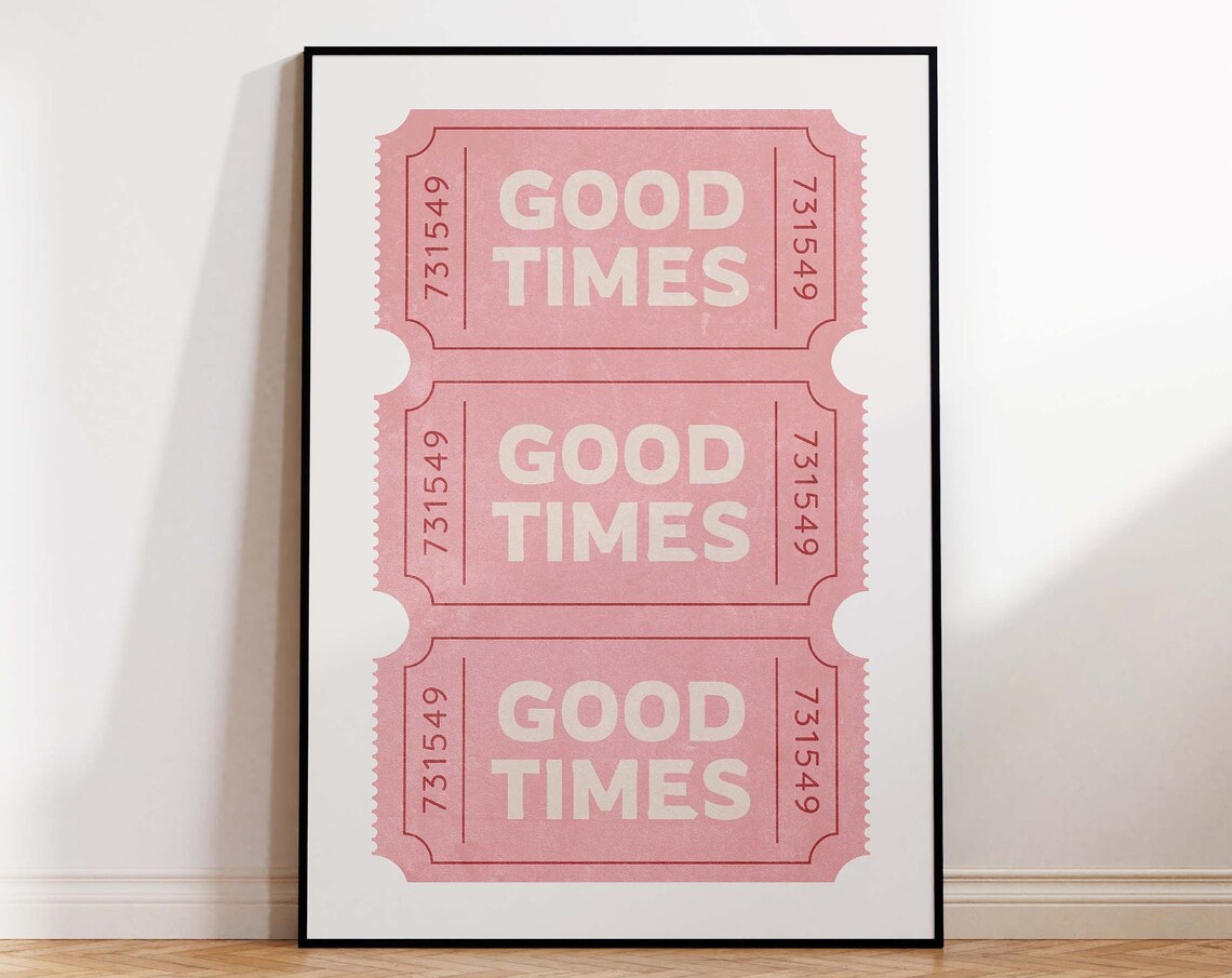Pink Preppy Good Times Ticket Retro Art Print - Image 2