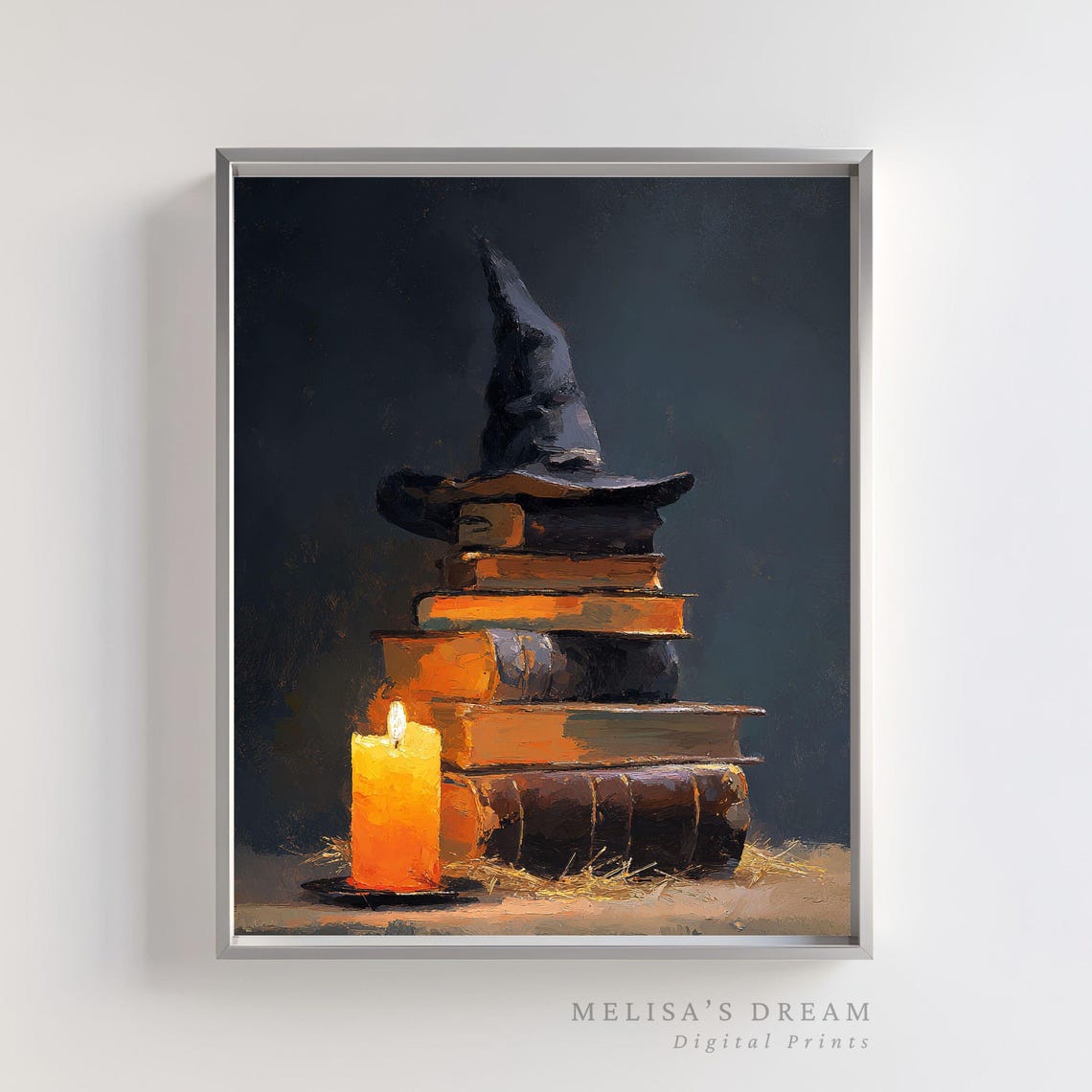 Witch Hat On Stack Of Old Books Candlelit Dark Academia Gothic Poster