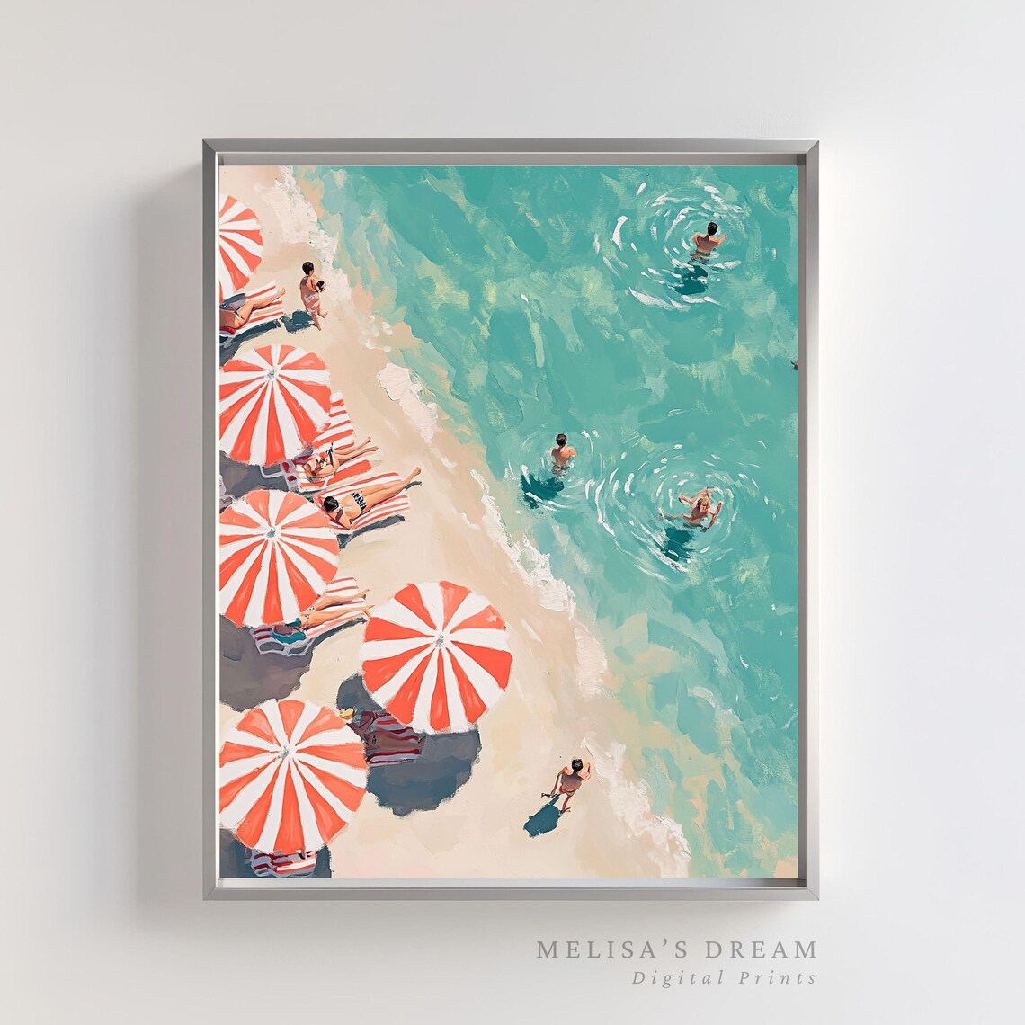 Beach Coastal Summer Scene, Retro Vacation Poster