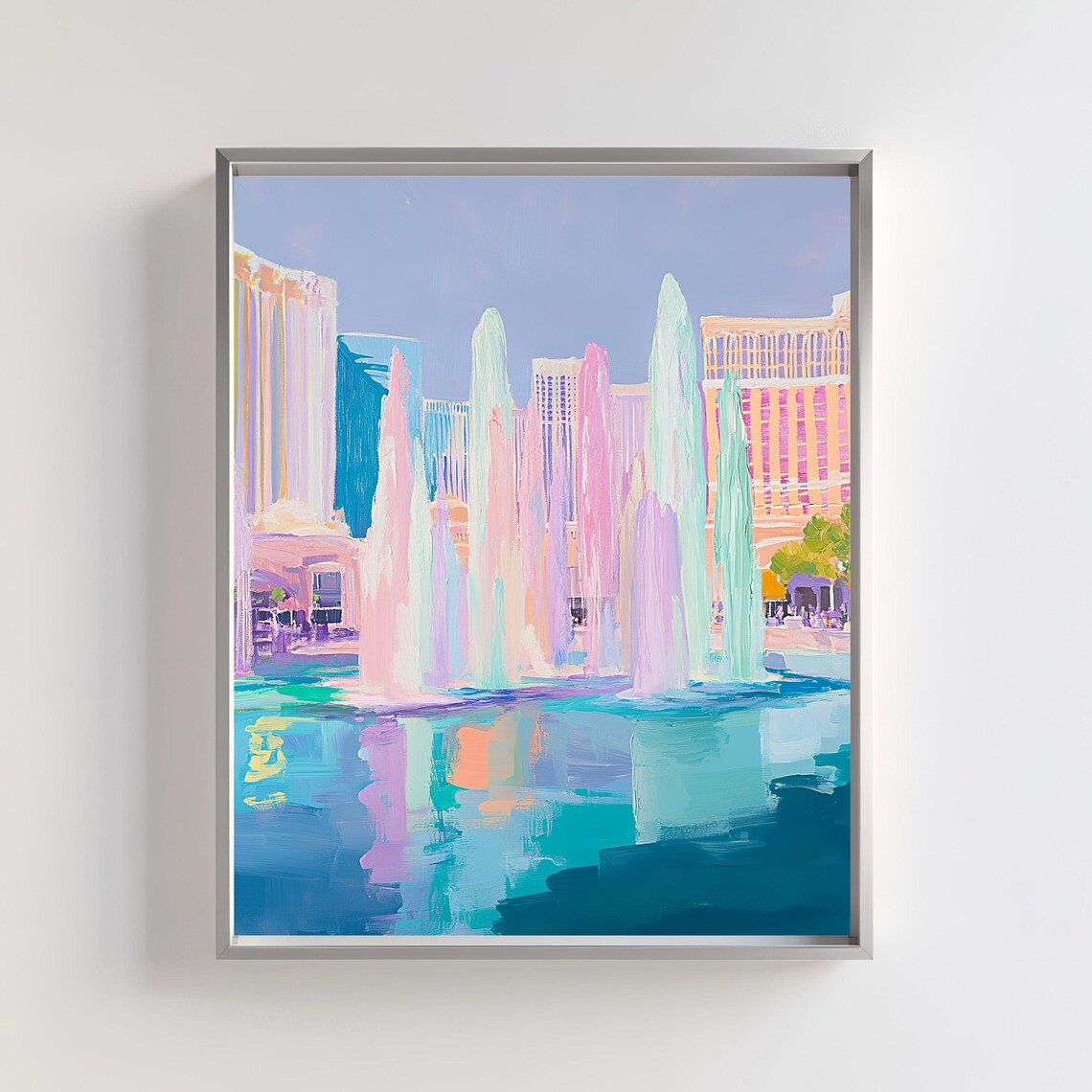 Las Vegas Fountain Art Print, Pastel Cityscape