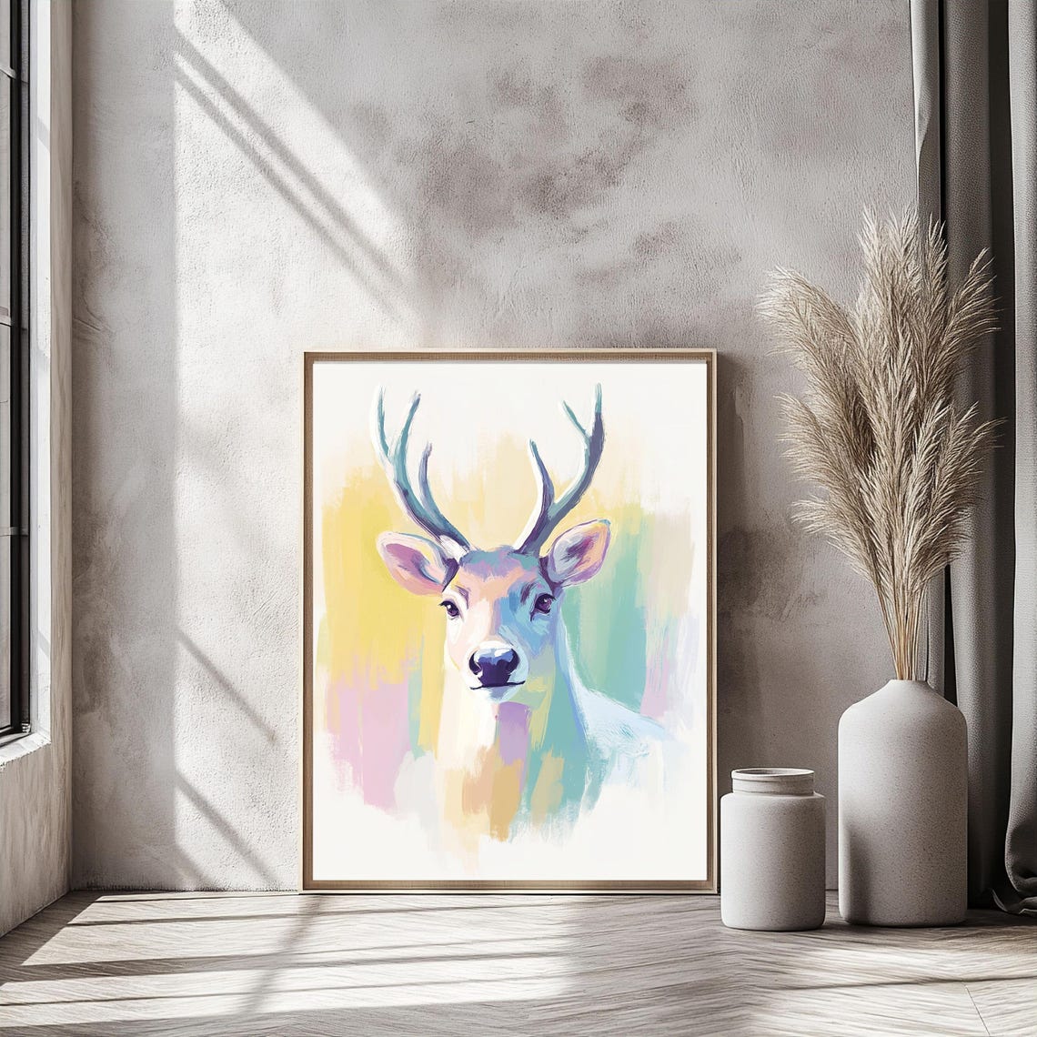 Pastel Watercolor Deer Head Portrait Soft Modern Animal Art Poster - Image 3