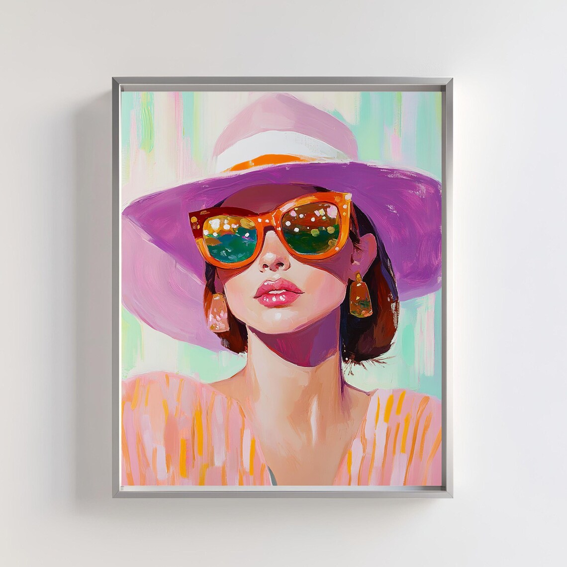 Glamorous Woman Pink Hat Sunglasses Colorful Fashion Art Poster