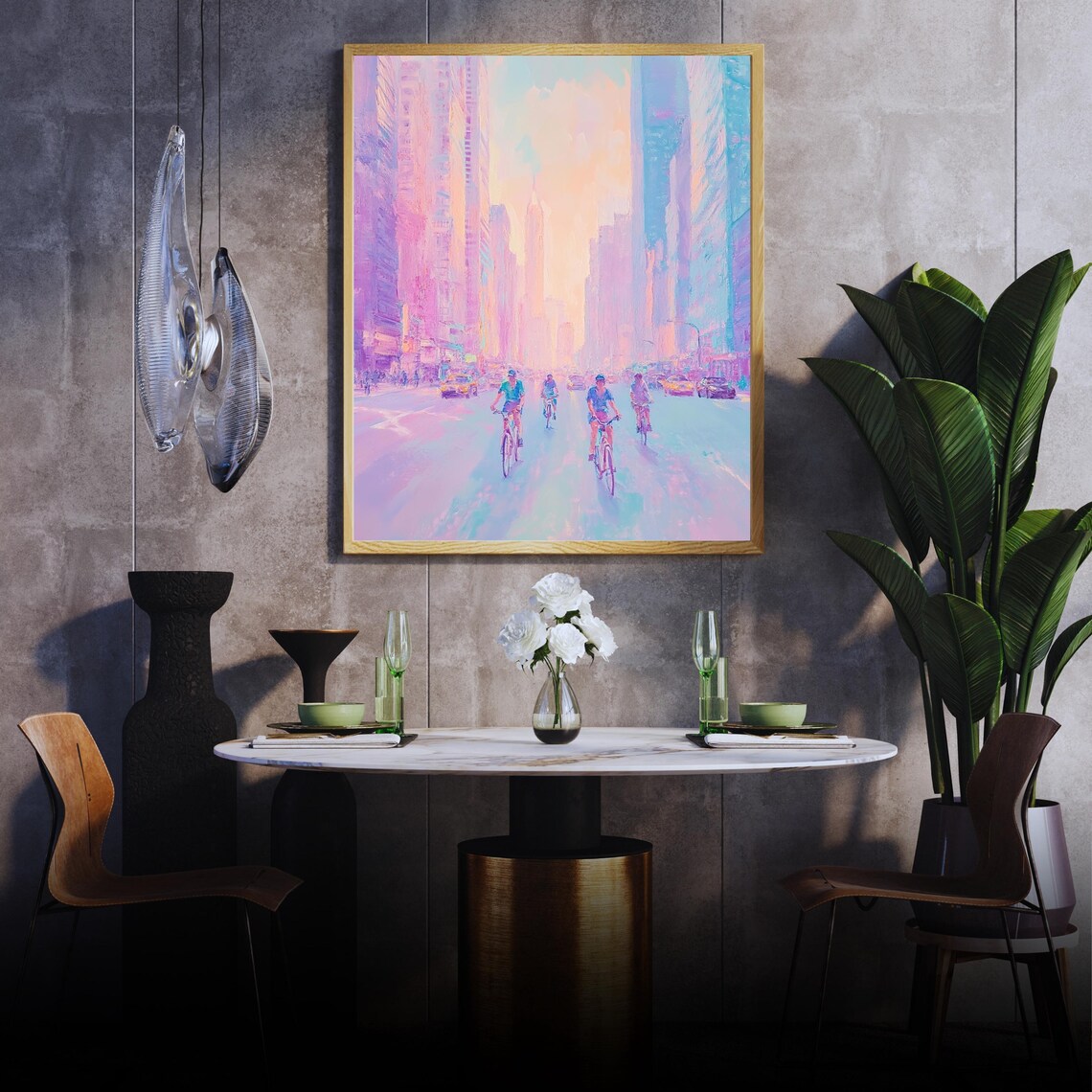 Urban Sunset Cityscape, Abstract Bicycle Skyline - Image 5