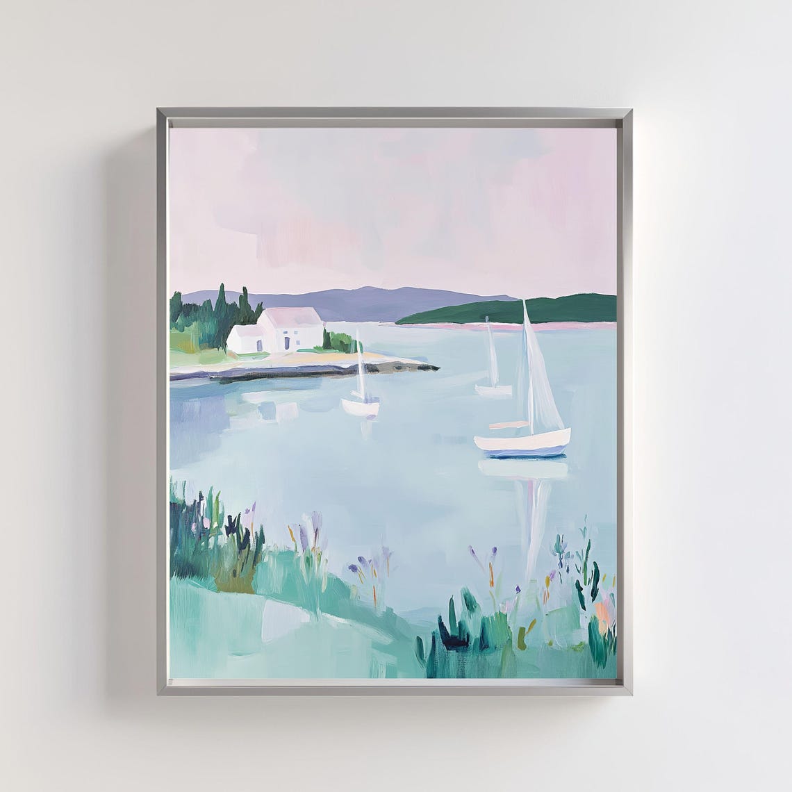Sailboats On A Calm Harbor Pastel Coastal Seaside Art Poster