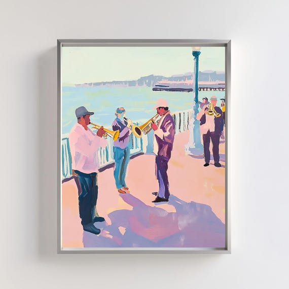San Francisco Jazz Band Print Pastel Cityscape Wall Art