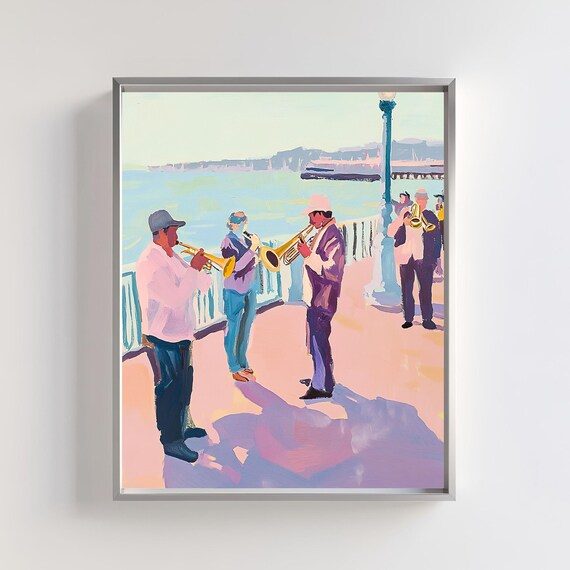 San Francisco Waterfront Jazz Brass Band Pastel Impressionist Poster