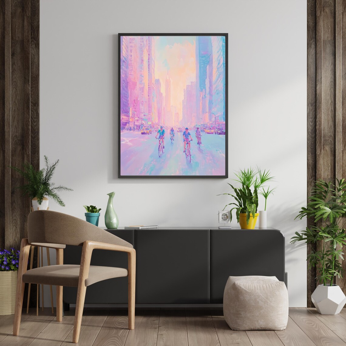Urban Sunset Cityscape, Abstract Bicycle Skyline - Image 4