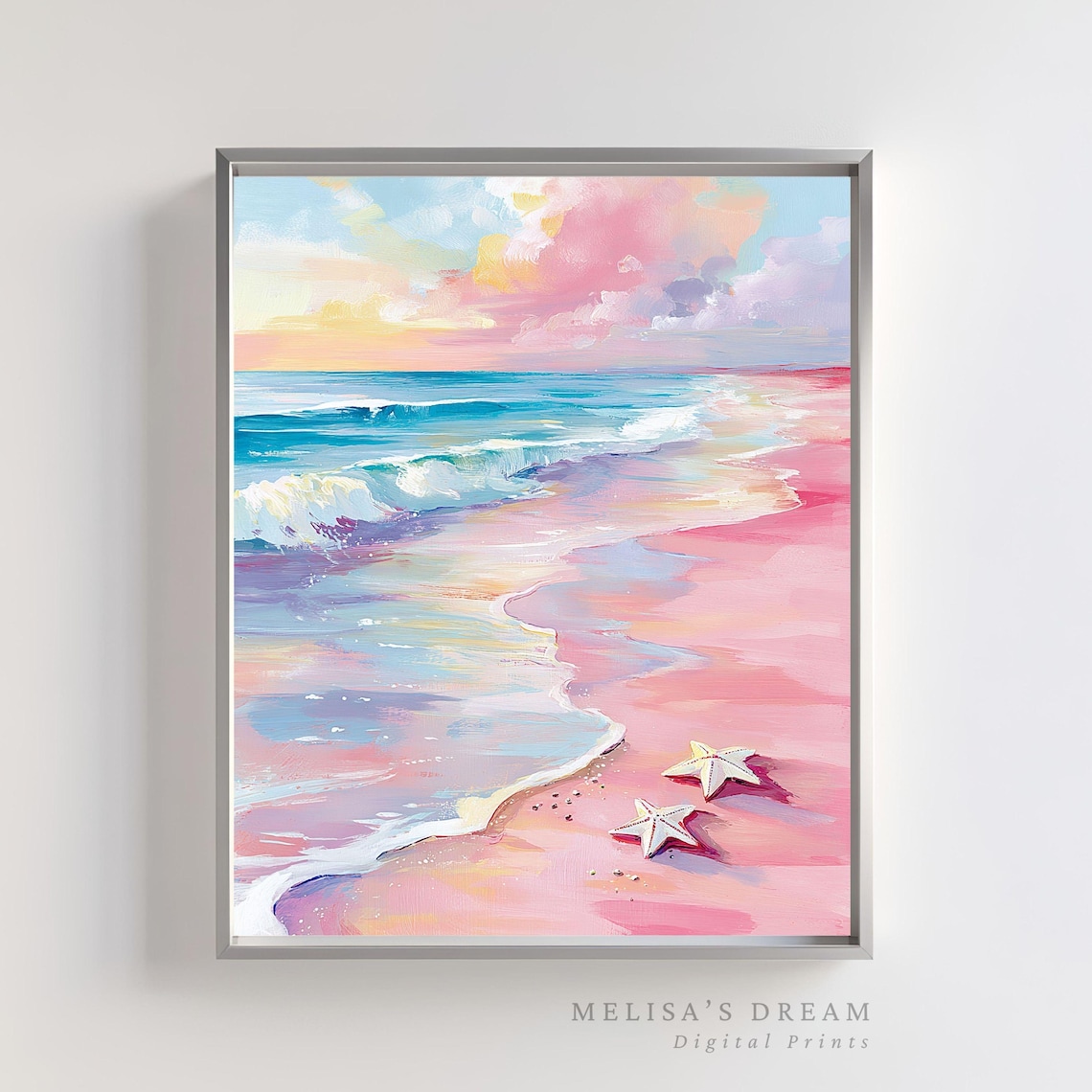 Pastel Beach Ocean Waves With Starfish Art Print